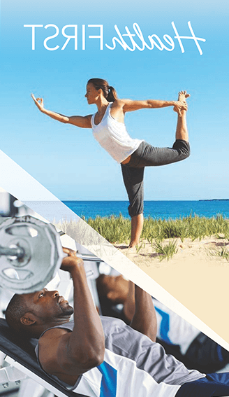 Student doing yoga poses on the beach and student in gym lifting weights